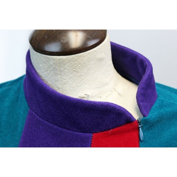 VTG 80s Vanity Fair Teal Fleece Housecoat Robe Women M Zip Long Sleeves Pockets - Picture 4 of 9